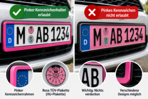 Pinke Autokennzeichen und Kennzeichenhalter
